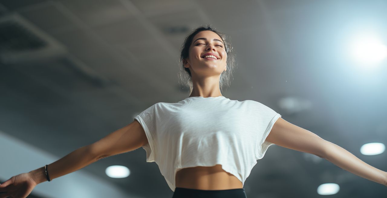 Woman stretching during her morning routine
